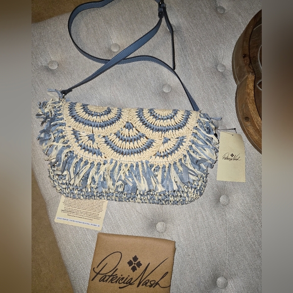Patricia Nash Handbags - NWT Patricia Nash Blue Fog Woven Fringe Crossbody Bag